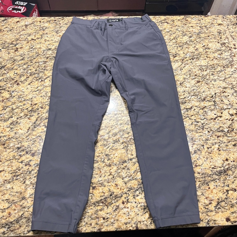 Cuts AO Curve Hem Pants Mens Medium Charcoal Gray Stretch Technical Trousers